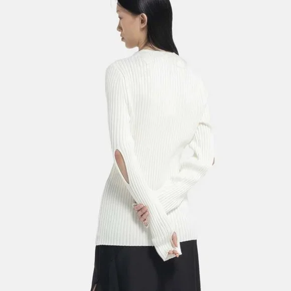 NEW$495 HELMUT LANG Strap Knit Rib Crew Sweater Elbow Cut NEW$495 HELMUT LANG Strap Knit Rib Crew Sweater Elbow Cut